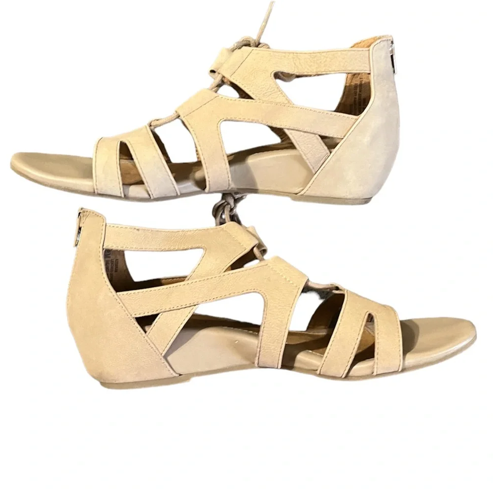 Taupe Suede Lace Up Leather Sandals - Picture 6 of 12
